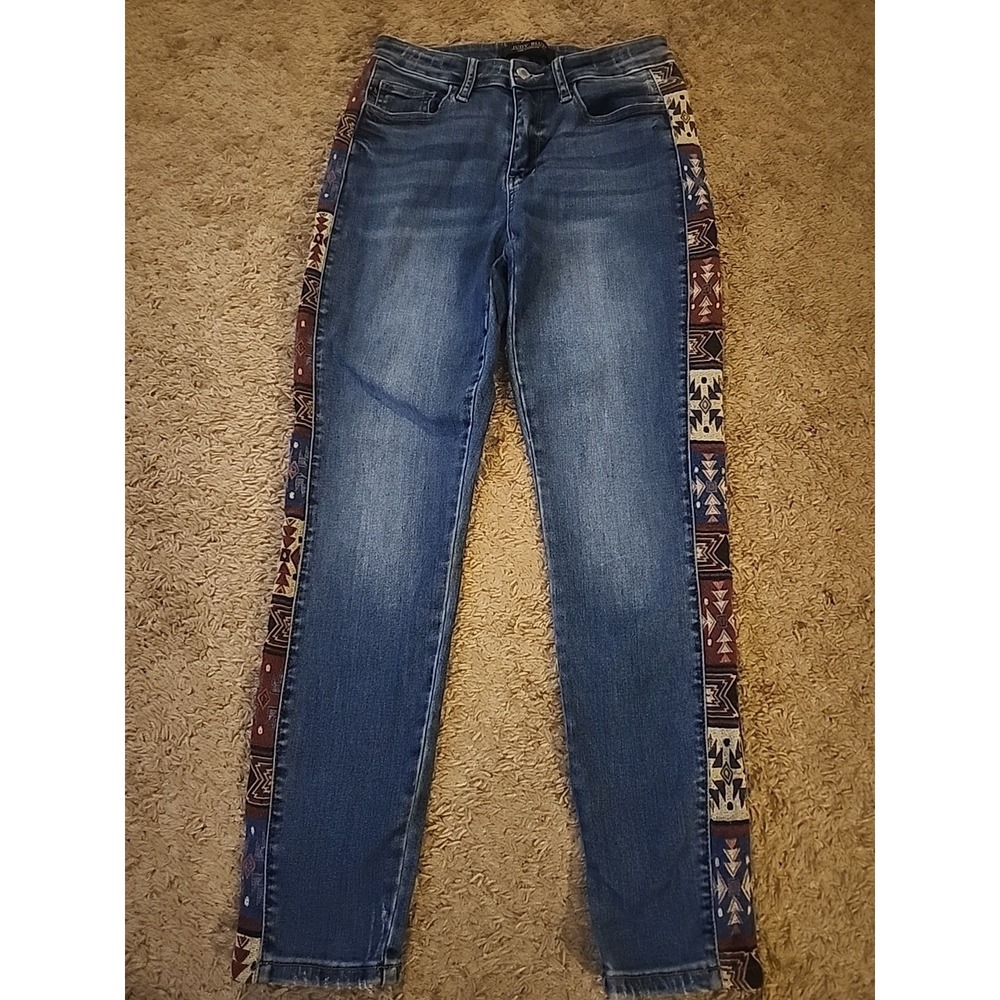 Judy Blue Jeans Womens 5/27 Distressed Relaxed Skinny Southwestern Navajo Aztec